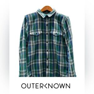 Outerknown Men's Blanket Blue & Green Plaid Shirt. Size M fits small. Cali cool.